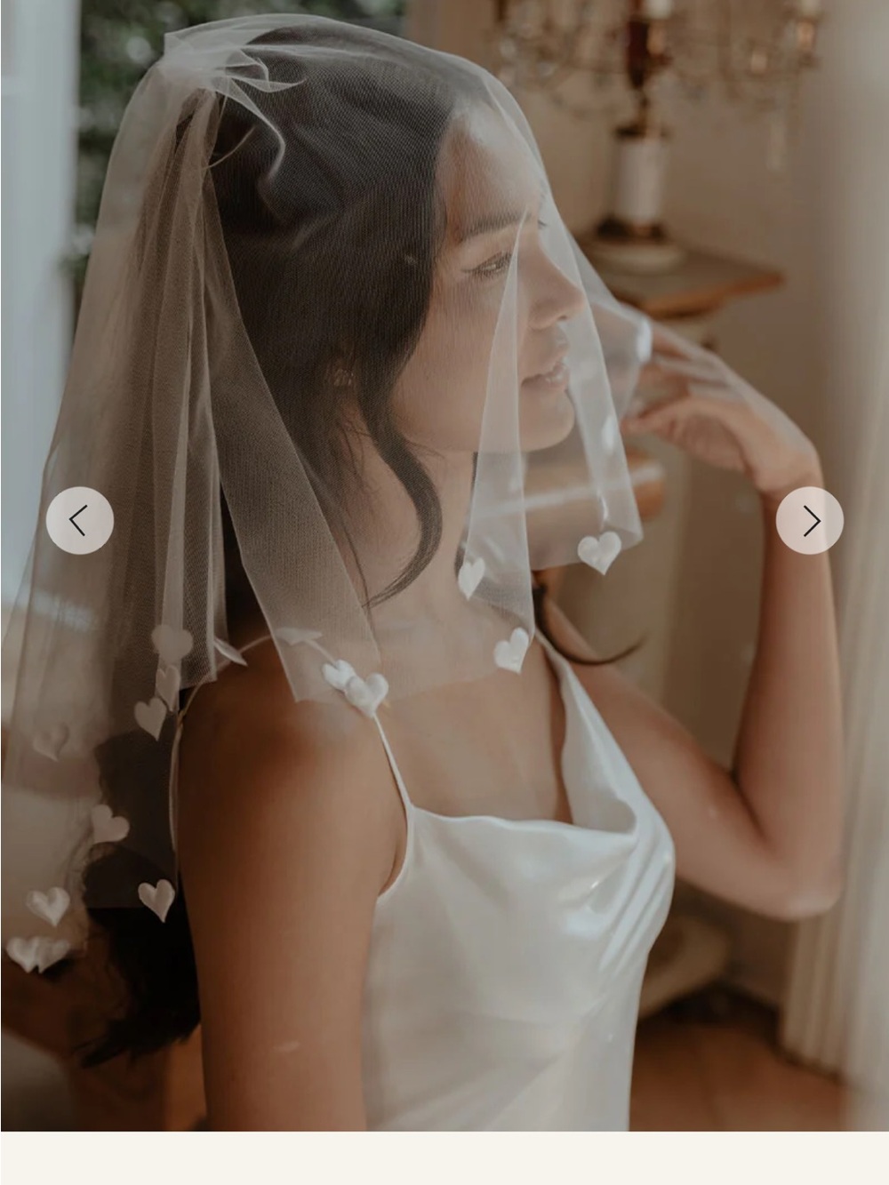 Bridal Heart Trim Veil - White
